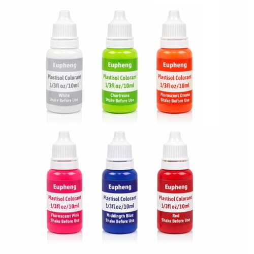 Eupheng Strike Trigger Series Plastisol Colorant Set for Making Soft Plastic Fishing Lures 6 High-Visibility Colors for Murky Water 1/3oz Bottles