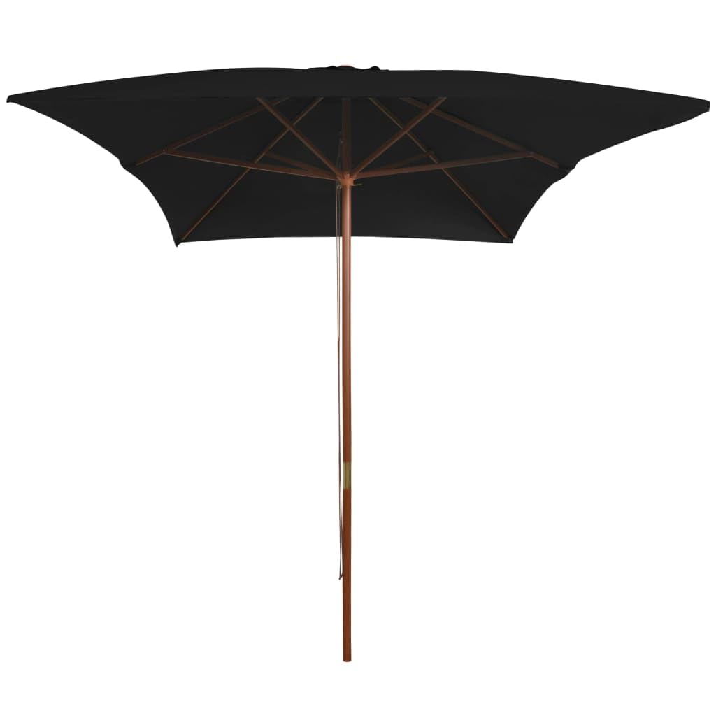 Poliéster resistente a los rayos UV para exteriores modelo estándar negro | Sombrilla de jardín con palo de madera negro 200x300 cm toldo parasol exterior UV con polea para terraza y playa