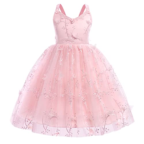 Flower Girl Lace Spaghetti Strap Dress Applique Embroidered Smocked Tulle Dress Holiday Bridesmaid Wedding Pageant Party Gown