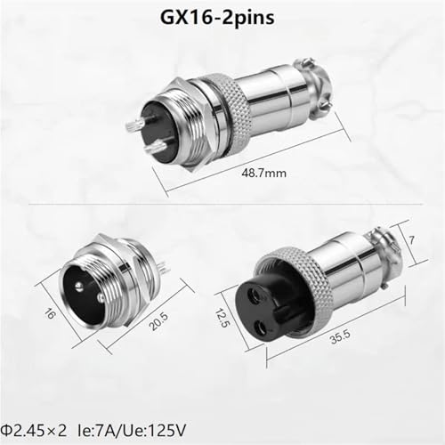 Conector de aviación GX16 2 pines miniatura 2