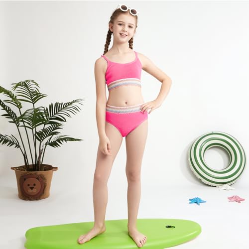 Image of Weixinbuy Girls Swimsuit Color Block Bathing Suit Adjustable Strap Two Pieces Bikini Swimsuits Beach Swimwear for Girls 9-16Y