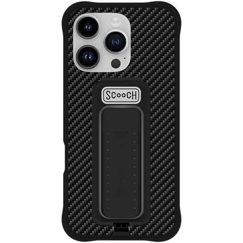 Scooch® for iPhone 16 Pro Case with Stand, Wingman 5-in-1 Kickstand Case, Military Grade Drop Protection, Pop-Out Kickstand, Grip, Car Mount, Carbon Fiber