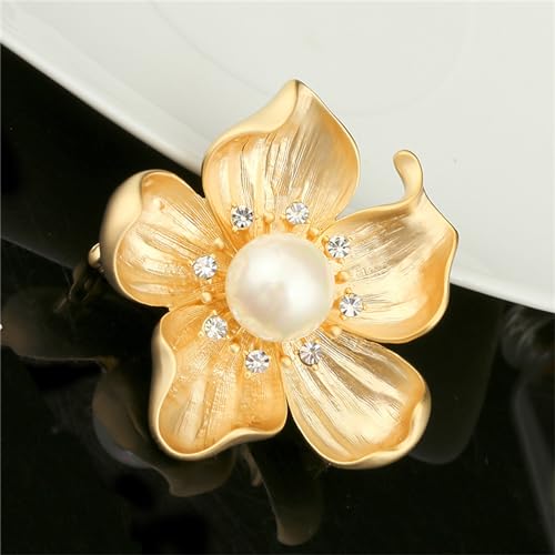 Image of WCRAZYE Yellow Flower White Pearl Brooch for Women Girls - Gold Autumn Flower Pins for Mother, Wife, GF - Wedding, Bridal, Bouquet, Party Charm - Christmas, Valentine's Day