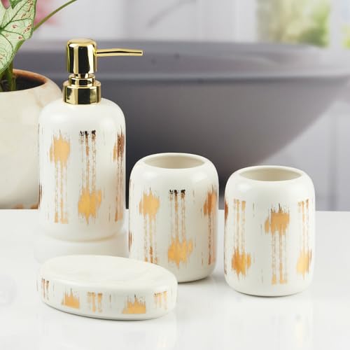 Image of SaSaSa Set of 5 Ceramic Bathroom Accessories Set Modern Bath Set with Soap Dispenser, Toothbrush Holder & Toilet Brush - Luxury Home & Gift Idea (11649)