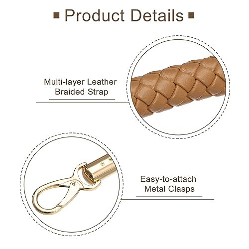 uxcell Leather Purse Strap, 60cm/23.6" PU Braided Purse Replacement Handle for Women's Handbag Underarm Bag Tote (Coffee) - Image 3