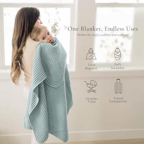 Image of Konssy Waffle Baby Blanket for Boys & Girls, Soft Newborn Swaddle Blanket | Waffle Knit, Cozy Crib Blanket Neutral for Nursery, Stroller & Toddler Bed, Machine Washable, 41 inch x 37 inch(Light Green)