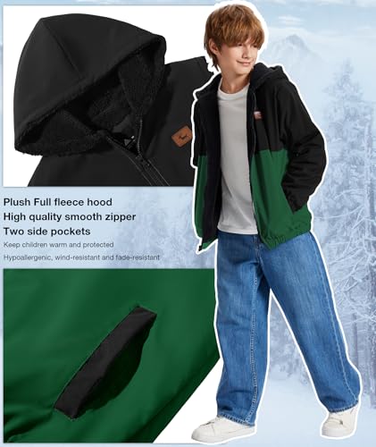Image of ZITY Boys Fleece Jacket Sherpa Lined Hoodie Zip Up Sweatshirts Windproof Outerwear Warm Autumn Winter Coat 6-15 Years