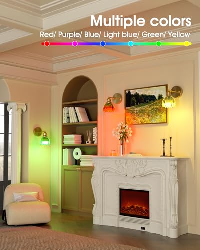 Image of VOLISUN Vintage Battery Operated Wall Sconce,with Green Tulip Glass Lampshade, Wireless Wall Sconce, Rechargeable Battery Powered Wall Light, Sconce Wall Decor for Bedroom Living Room