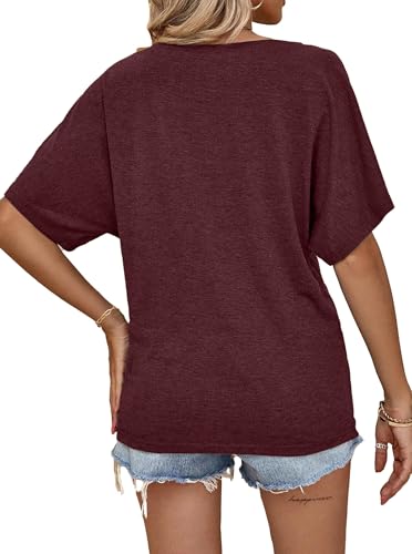 Image of Hilinker Womens Sexy Short Batwing Sleeve T Shirt Casual Tee Burgundy B Small