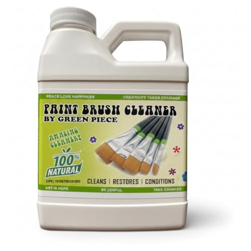 Green Piece® Paint Brush Cleaner & Restorer – 100% Natural, Non-Toxic Formula – Made in USA – Cleans Wet or Dry Paint – Safe for Hands – Works on Acrylic, Latex, Oil & Shellac – 18 Oz