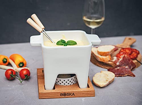 Foto von Boska Tapas Fondue Bianco L/Für Käsefondue & Saucen/Kleines Fondue-Set/Mit Untergestell & Teelicht/Mikrowellen- & spülmaschinenfest / 600 ml
