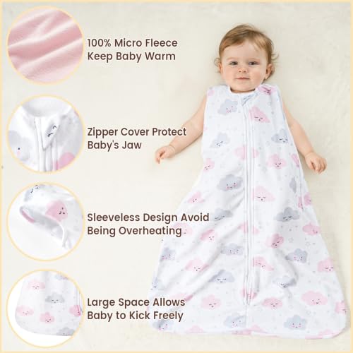 Image of PHF 3 Pack Warm Micro-Fleece Baby Sleep Sack 6-12 Months, Soft Baby Wearable Blanket, 2-Way Zipper Sleeping Bags, Comfy Toddler Sleeping Sack for Girls, Medium Size, Clouds