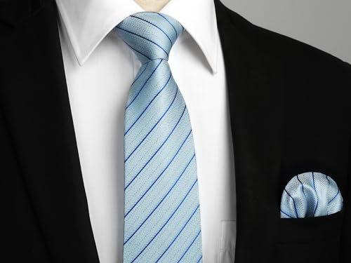 Image of HISDERN Stripe Tie Mens Ties with Pocket Square Set Classic 3.4'' Silk Formal Necktie Handkerchief for Business Wedding