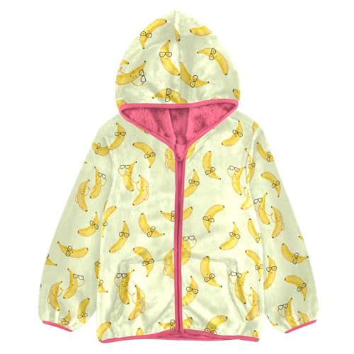Funny Banana Toddler Fleece Jacket Baby Girls Hooded Zipper Long Sleeve Thick Warm Outerwear 3-10 Years
