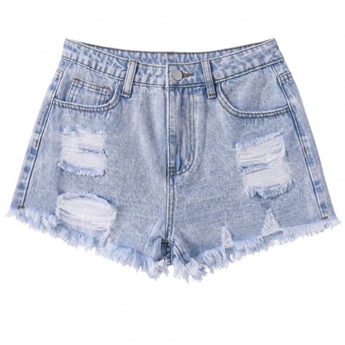 Teen Girls Ripped Y2K High‑Waist Denim Shorts – Cute Baggy Style for Ages 11‑16