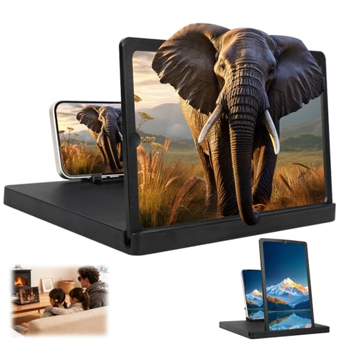 Big Screen Phone Magnifier,HD Screen Expander, Foldable Phone Stand with Movie Screen Amplifier for Travel, Portable 3D Magnifying Screen for Elderly, with All Phones (12 in)