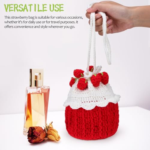 Strawberry Crochet Bag:1pc Knitted Bag Fruit Purse Women Knit Clutch Bag Handmade Knit Satchel Purse Handbag4