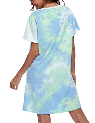 Image of ENJOYNIGHT Womens Short Sleeve Nightgown Tie Dye Nightshirt Nursing Sleepshirts Breastfeeding Sleep Dress