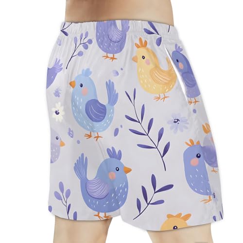 Men's Swim Trunks Size S Chicken Mural with Mesh Lining Soft Breathable Quick Dry Beach Shorts3