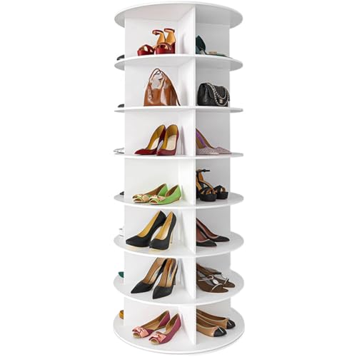 Image of Leavader 7 Tier Rotating Shoe Rack Tower, Spinning Shoe Display, 360 Shoe Rack Storage Round Carousel, Vertical Handbag Rotate Shoes Closet Organization
