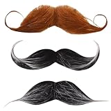 Juego de 3 bigote para pegar con bigote realista, autoadhesivo, para carnaval, Halloween, barba falsa, hombre, mujer, niños, años 80, disfraz detective, accesorios, color negro, marrón y gris