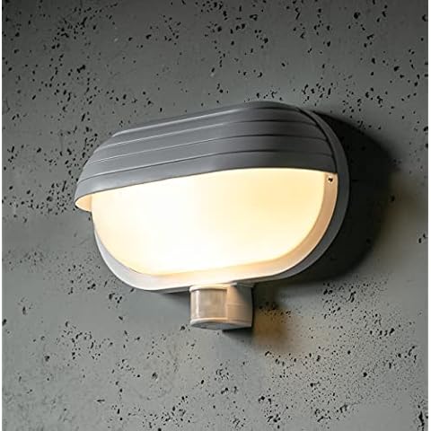 CGC White Oval Eyelid Bulkhead Wall Light PIR Motion Sensor Weatherproof Waterproof Indoor Outdoor Garden Porch Garage Bathroom Patio Cover