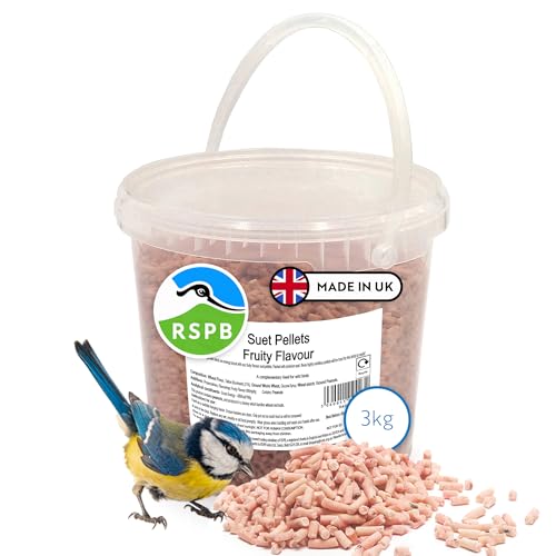 RSPB - Suet Pellets Wild Bird Food for Small Birds Premium Ingredients Made in the UK Healthy and Nutritious Suitable for Year-Round Feeding (Fruity Flavour) (3kg Tub)