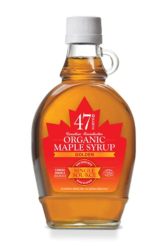 47° North Canadian GOLDEN Oro – Fino, Jarabe de arce orgánico, 250g, Fuente única, Grado A, Sin gluten, Vegano, Sabor ligero y dulce para panqueques y más