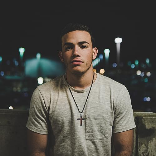 Wooden Cross Necklace for Men, Real Ebony Inset In Black Stainless Steel Christian Wood Crucifix Pendant, Includes Necklace 24" Box Chain4