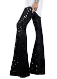 BLENCOT Women's Glitter Sequin Wide Leg Palazzo Pants High Waist Bell Bottoms Party Flared Trousers Black M