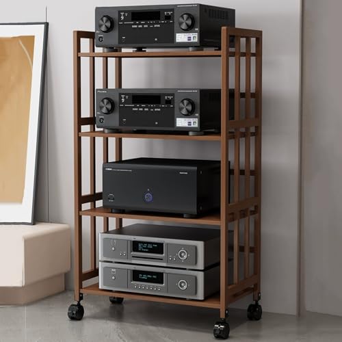Meuble multimédia en bambou marron à roulettes pour ranger vos consoles
