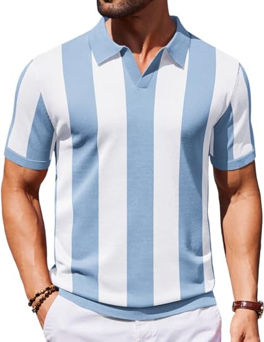 Image of COOFANDY Men's V Neck Short Sleeve Stretch Knit Polo Shirt