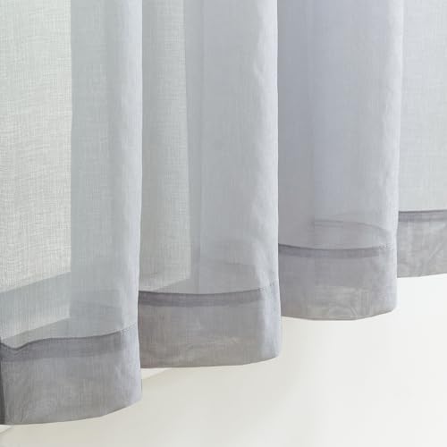 Image of MYSTIC-HOME Sheer Curtains 45 Inch Length, Rod Pocket Voile Drapes for Living Room, Bedroom, Window Treatments Semi Crinkle Curtain Panels for Yard, Patio, Villa, Set of 2, 52 inchx 45 inch, Silver Grey