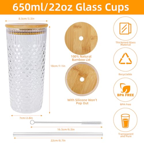 BELICOO 2 Pack 23oz Glass Cups with Lids and Straws, 650ml Iced Coffee Glasses Cup - Image 2