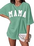 YI XIANG RAN Mama Shirt: Women Mom Short Sleeve Graphic T-Shirts Oversized Mama Tshirts(LightGreen, Medium)