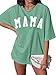 YI XIANG RAN Mama Shirt: Women Mom Short Sleeve Graphic T-Shirts Oversized Mama Tshirts(LightGreen, Medium)