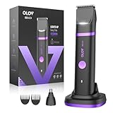 Groin & Body Hair Trimmer for Men - Electric Shaver for Pubic Hair, Chest, Legs - Ball Pubic Groomer, LED Light, Replaceable Ceramic Blade Heads, USB-C Recharge Dock, Waterproof Hygiene Razor, Purple