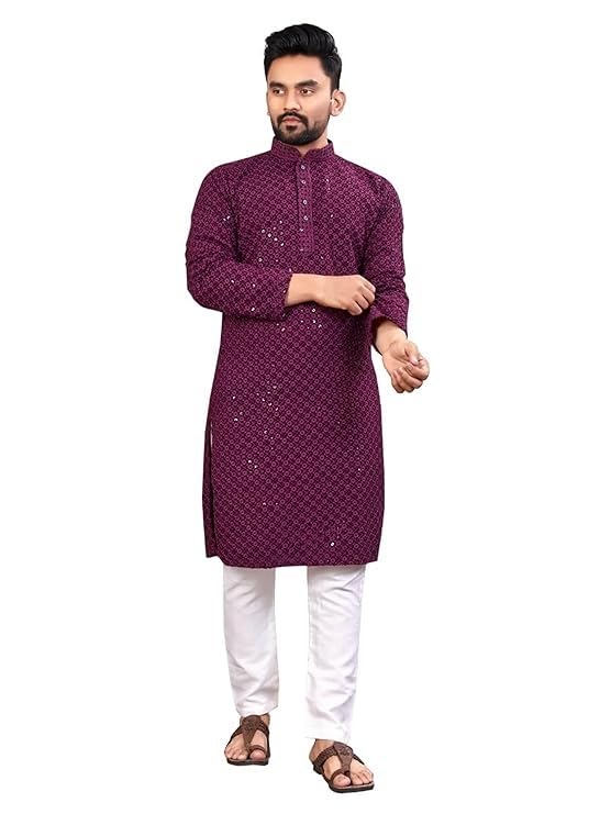 Joshi Fashion Men Chikankari Embroidery Work Rayon Straight Kurta.