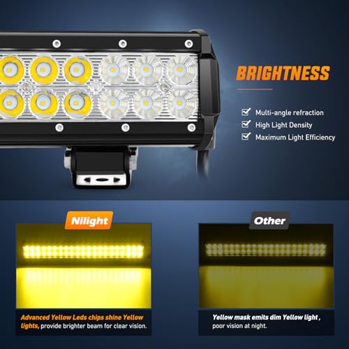 Image of Nilight LED Light Bar 20 Inch 126W Spot Flood Combo Yellow Beam