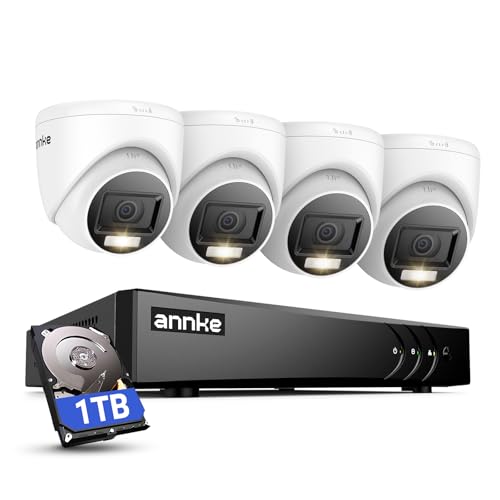 ANNKE 3K Lite 8 Canales DVR 5 en 1 con Detección de Personas y Vehiculos, 4X 1080p Kit Camaras de Vigilancia Exterior con Disco Duro 1TB, Visión Nocturna en Color, Grabación 24/7, IP67