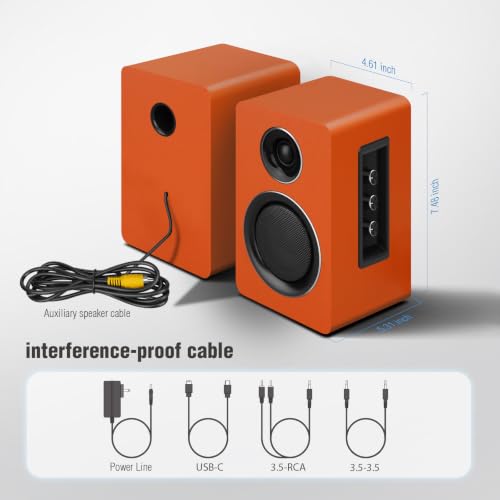 Image of Computer Speakers, Bluetooth 5.3, USB-C, AUX /RCA, 3.5-Inch Woofer, Orange