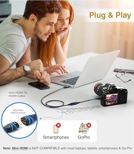 BlueRigger High Speed Mini HDMI(NOT Micro) to HDMI Female Adapter with Ethernet (20CM) - Image 3