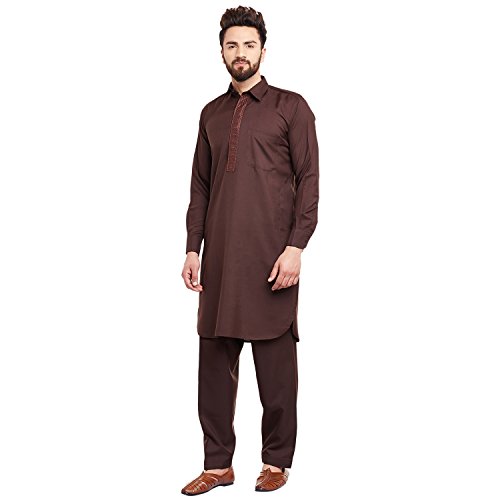 Image of SOJANYA (Since 1958 Men's Soft & Comfortable Cotton Blend Solid Pathani Set-Perfect for Eid & Holi Celebrations