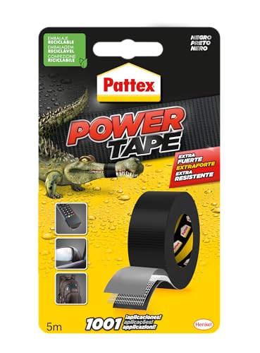 Pattex Power Tape, Nastro Telato Americano, Nastro Isolante Extra Forte per Carichi Pesanti, Per Tutti i Materiali, Impermeabile, Universale, Per Riparazioni, Fissaggio, Imballaggio, Nero, 48mmx5m