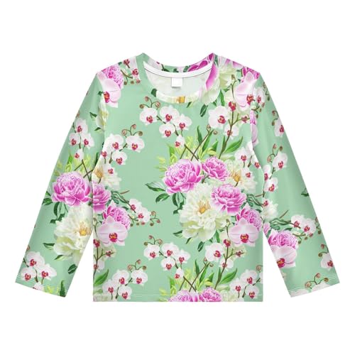 Orchid Floral Green Boy's Rash Guard Swim Shirt Long Sleeve Sun Shirt for Kids Toddler UPF50+ 4T
