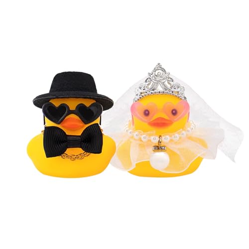 2er Set Quietscheente Hochzeitspaar, Lustiges Hochzeitsgeschenk für Brautpaar, Gummiente Braut und Bräutigam mit Herzbrille,Schleier & Zylinder, Badeente Hochzeit,Wedding Gift & Deko,geschenk hochzeit