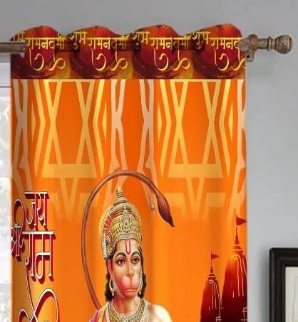 Image of Premium Hanuman ji Kesari Parde for Mandir, Pooja Room, Temple, 4x5 feet Long Curtains Set of 2 Pc