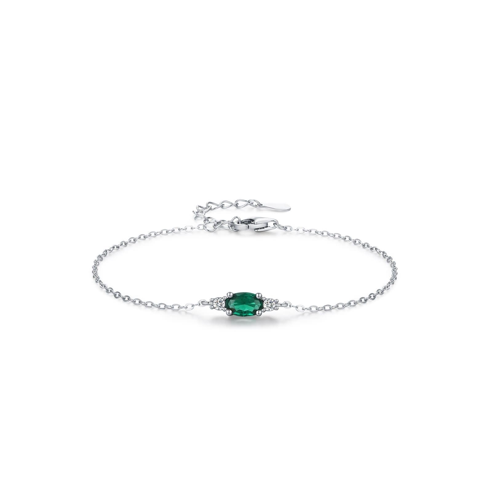 Owalna zawieszka charms bransoletka dla kobiet ze szmaragdem i diamentem, bransoletka biżuteria, 9K/14K/18K białe złoto