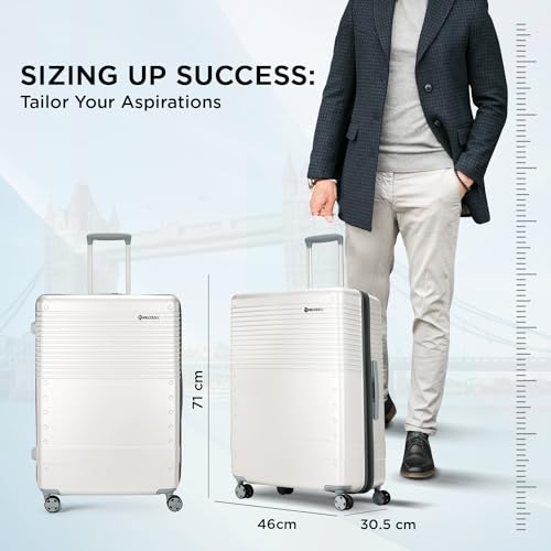 Image of Carlton Alumina | Check-in Trolley Bag, 69 Cm Medium Hardsided Luggage | 8 Wheels, TSA Lock | Polycarbonate | Premium Suitcase for Travel | 5 Year International Warranty | Metallic Silver