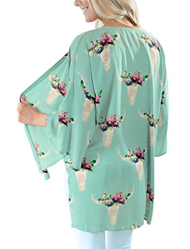 MayBuy Kimonos for Women Open Front Cover Ups for Swimwear Women Wrap Top (Light Green, XL) - Thumbnail 2